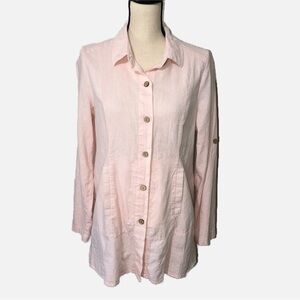 Simply Noelle Linen Top Size S/M Tunic Jacket Shacket Pockets Pink